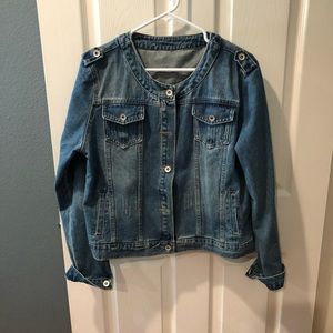 Lasers Jacket, collarless, Blue, Denim, Medium,Slightly Worn